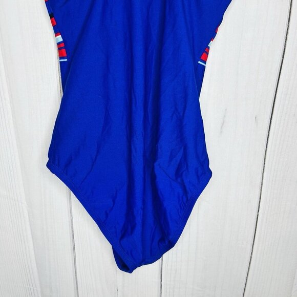 Maxine of Hollywood Swimsuit 16 Striped One-Piece Blue Red White Racerback - Picture 6 of 6